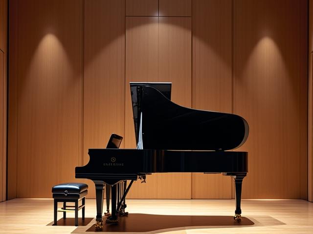 Vue inspirante d'un studio d'enseignement musical, avec un piano à queue, des murs clairs et une lumière accueillante, invitant à la visite.