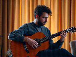 Adulte jouant passionnément de la guitare dans son salon