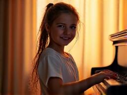 Petite fille souriante jouant du piano