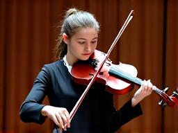 Adolescente jouant du violon avec une expression déterminée sur scène