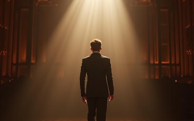 Jeune musicien en pleine prestation intense sur une grande scène de concert, symbolisant l'apogée d'une préparation réussite.