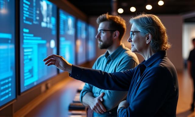 Deux professionnels discutant devant une console de mixage, symbolisant le mentorat et les connexions industrielles.